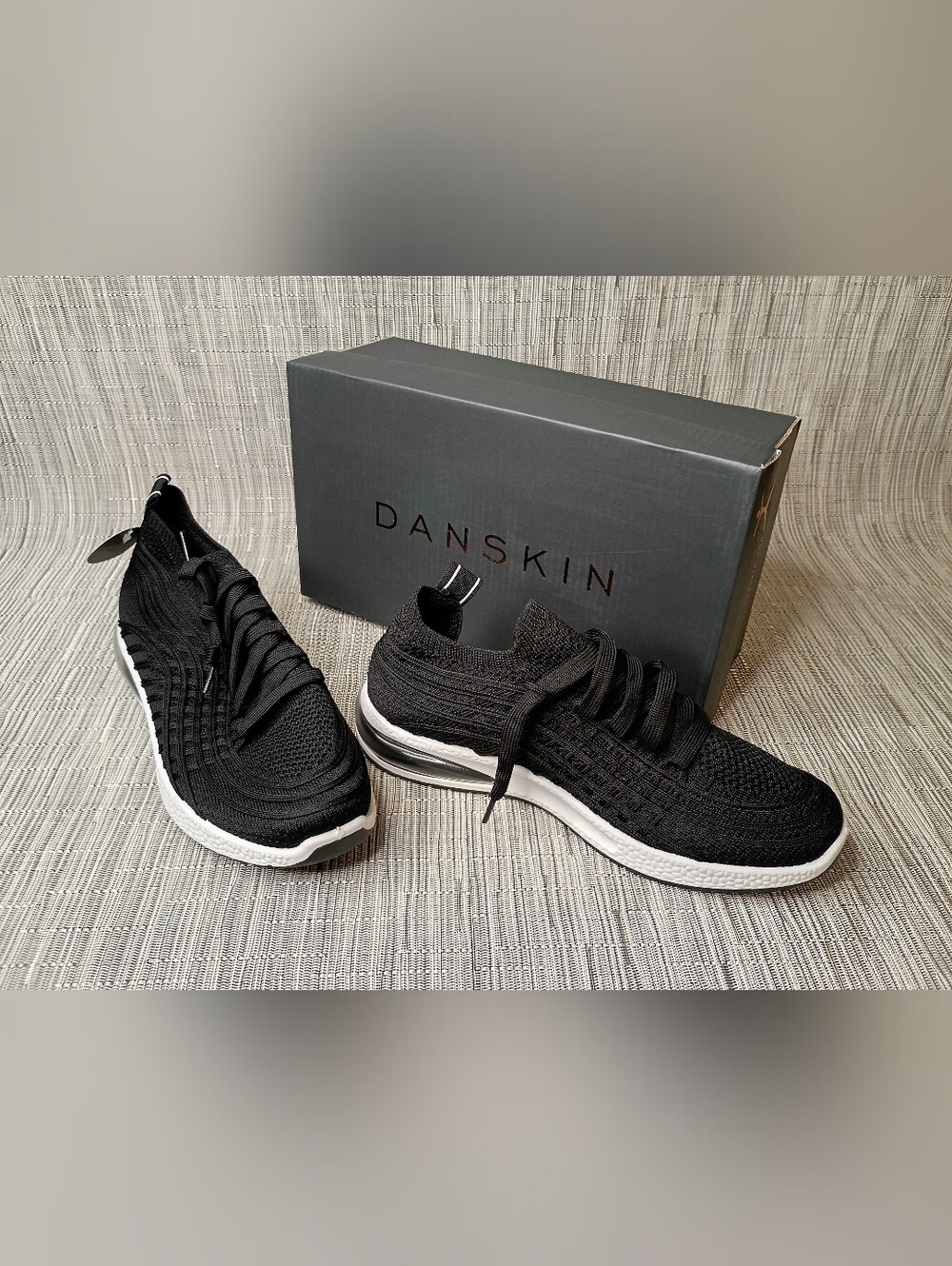Danskin Women's Black Knit Slip-On Lace-Up Athletic Sneakers with White Midsole